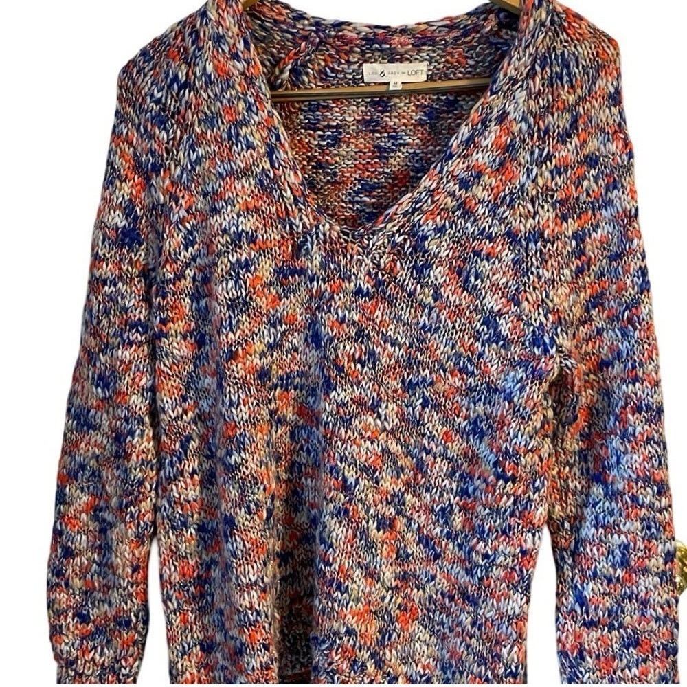 Loft Multicolor Knit Sweater Cozy Textured Fall Style Medium Weekend Cozy